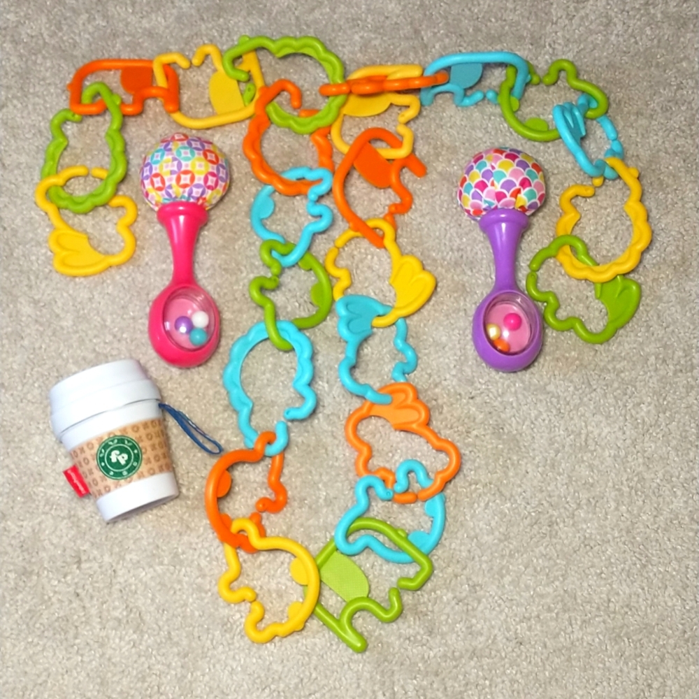 Infantino Animal Silhouette Links & Fisher Price Rattles Baby Toy Bundle